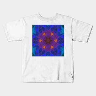 Mosaic Kaleidoscope Flower Purple Blue and Orange Kids T-Shirt